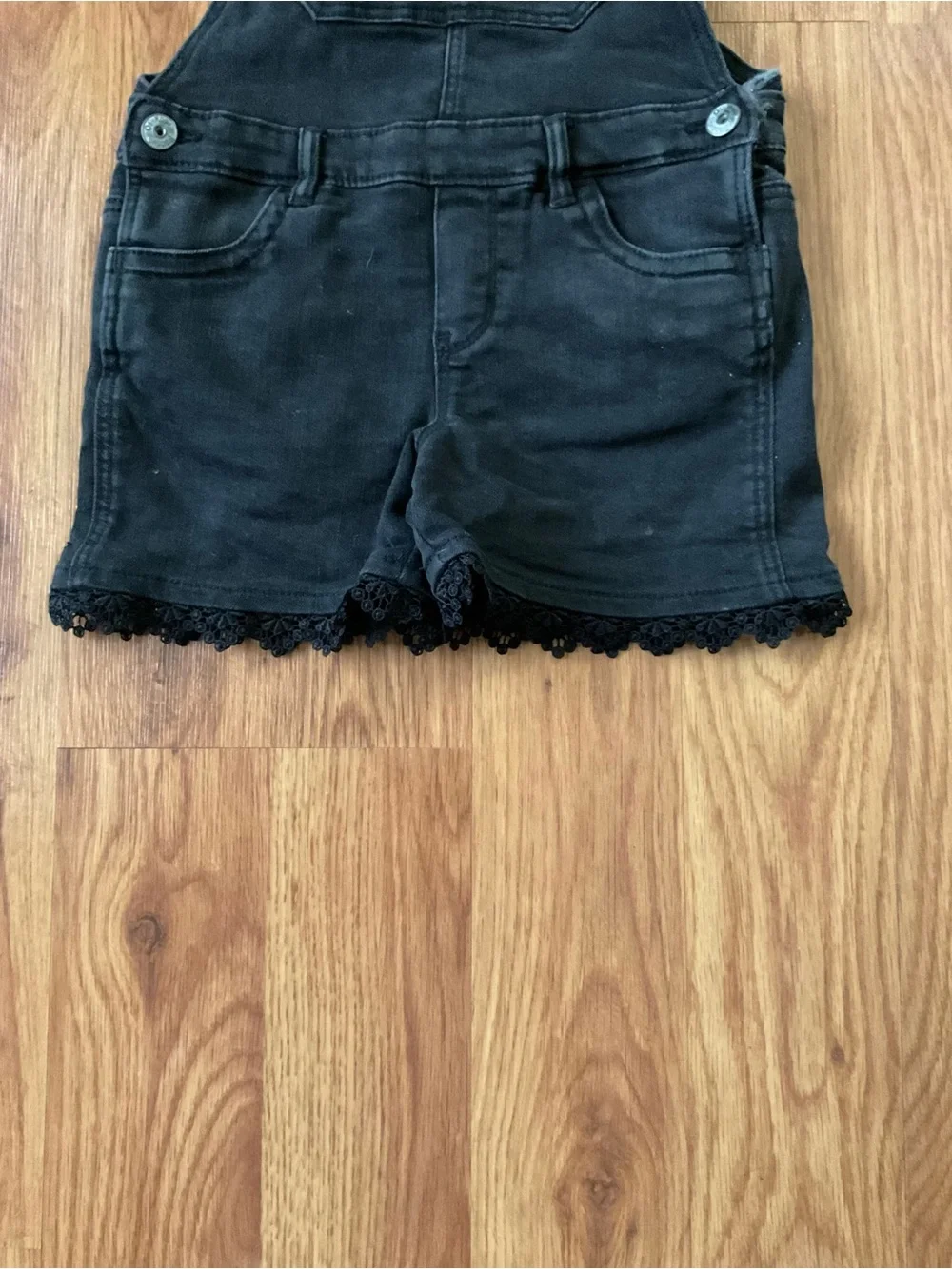 Black OshKosh B’Gosh Black Short Overalls with Black Lace Hem Girls  Size 6/6X